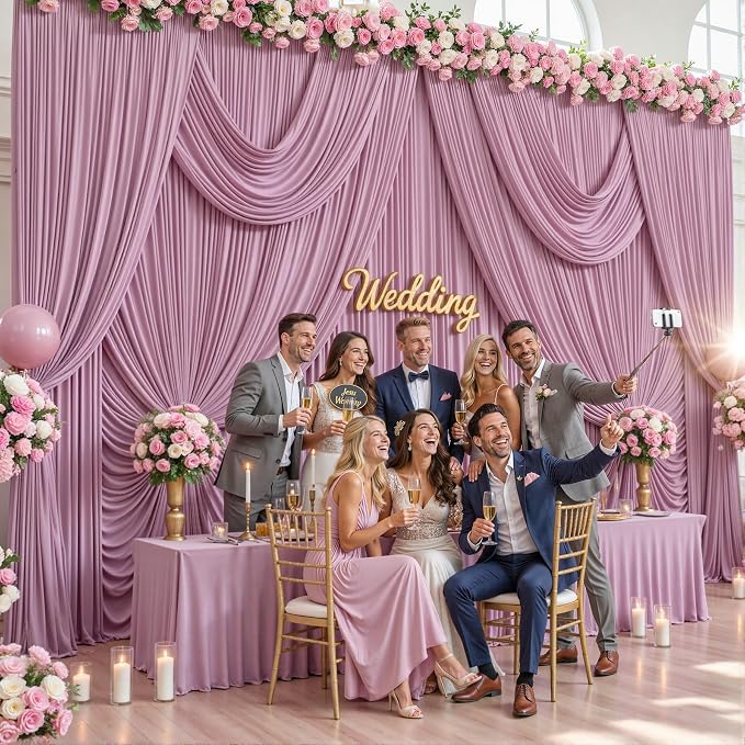 4 Panels Dusty Pink Backdrop Curtains for Wedding Party Wrinkle Free Backdrops Curtain Drapes Fabric Decorations Photo Back Drop Cloth for Baby Shower Photography Stage Reception 20ft(W) x 12ft(H) - Image 4