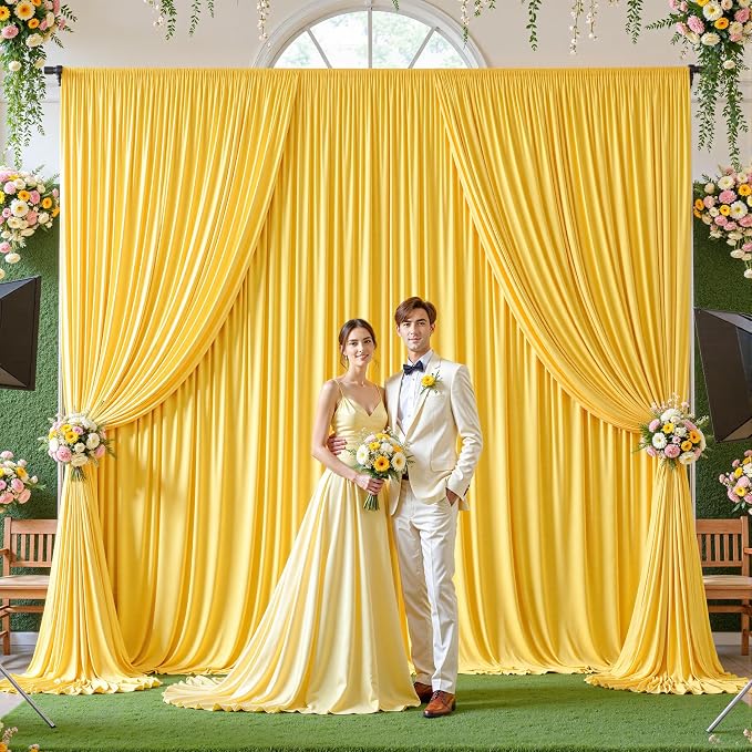 24ftx10ft Wrinkle Free Yellow Backdrop Curtain - 10 Feet Photography Backdrop Drapes, Silky Polyester Back Drop Cloth for Wedding Baby Shower Balloon Arch Background - Image 3