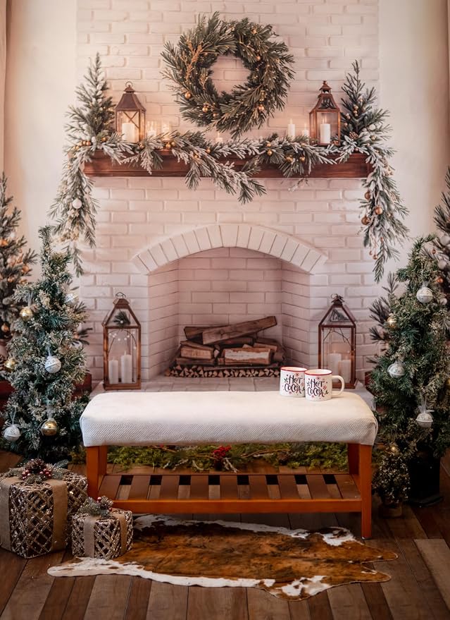 Kate Christmas Backdrops White Theme Fireplace Xmas Backdrop Family Holiday Party Decoration Props, 8x8ft - Image 3