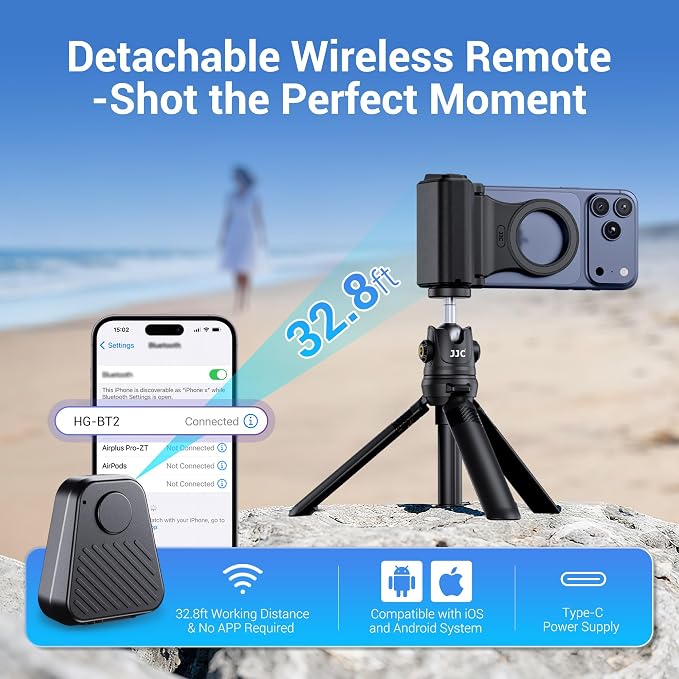 JJC 67mm Magnetic Filter Adapter with Phone Camera Grip Kit, Compatible with iPhone 16 Pro Max 15 Pro Max 14 Pro Max, with Remote Control & 1/4” Tripod Screw for Vlogging Video Recording Filmmaking - Image 7