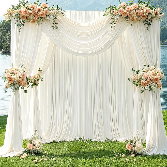 Ivory Backdrop Curtain for Wedding Parties Wrinkle Free Ivory Photo Curtains Backdrop Drapes Fabric Decoration for Baby Shower Photoshoot 5ft x 8ft,2 Panels - Image 3