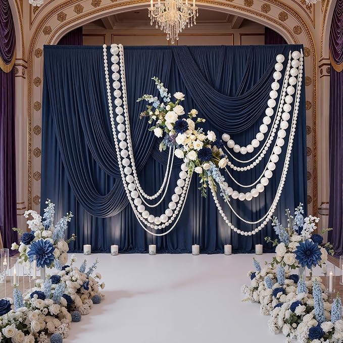 20ftx10ft Wrinkle Free Navy Blue Backdrop Curtains for Parties, 4 Panels 5x10ft Silky Polyester Photo Backdrop Drapes for Wedding Birthday Graduation Photography Background Stand - Image 3