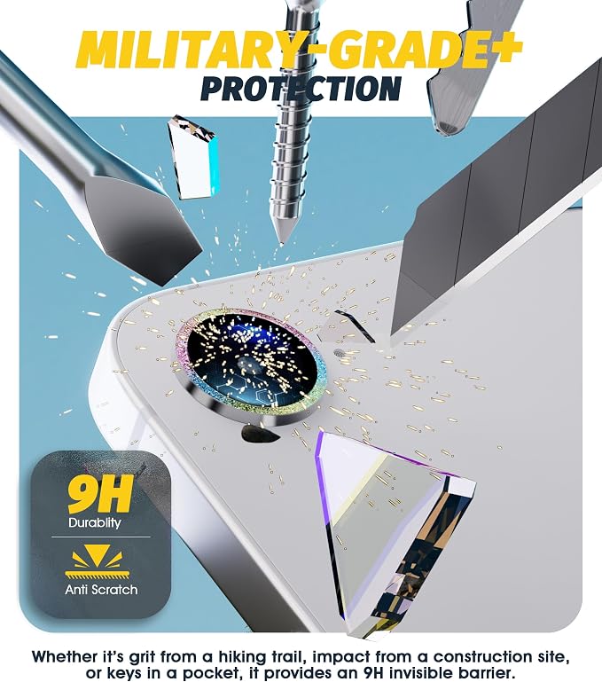 (3 Pack) Orzero Camera Lens Protector for iPhone 17e / iPhone 16e, [EZ Install] [Case-Friendly] 9H Tempered Glass Bling Lens Cover Accessories, Military-Grade Shockproof, HD Clarity Anti-Glare - Glitter Colorful - Image 3