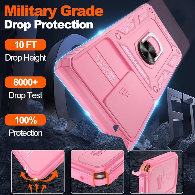 for Samsung Galaxy Note 20 Ultra Case with 2PCS Screen Protector, Build in 360° Rotating Ring Kickstand, Military Grade Protective Cover for Note 20 Ultra Phone, Pink - Image 3