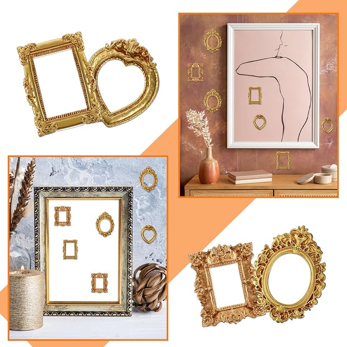 Ymapinc 12 Pcs Small Frames, Mini Picture Frames, Vintage Gold Mini Frame | Miniature Photo Frame Ornament for Crafts/Wedding/Christmas, Baroque Resin Table Wall Hanging Decor - Image 3