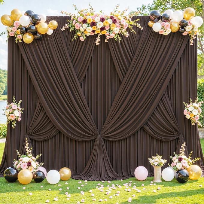 4 Panels Brown Backdrop Curtain for Parties Wedding Wrinkle Free Brown Photo Curtains Backdrop Drapes Fabric Decoration for Birthday Party Baby Shower 20ft(W) x 10ft(H) - Image 4