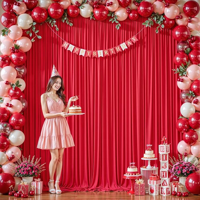 24ftx10ft Wrinkle Free Red Backdrop Curtain - 10 Feet Photography Backdrop Drapes, Silky Polyester Back Drop Cloth for Wedding Baby Shower Balloon Arch Background - Image 6