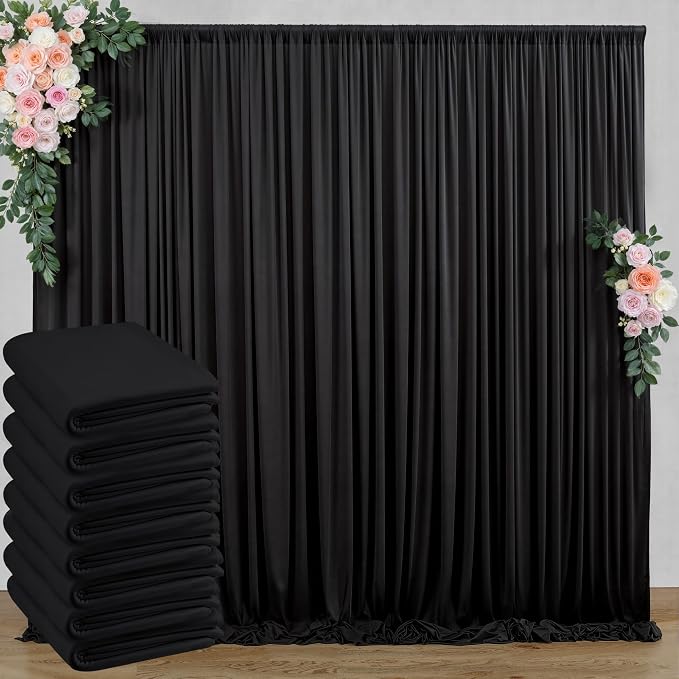40 ft x 8 ft Black Backdrop Curtain for Parties, 8 Panels 5 ft x 8 ft Wrinkle Free Polyester Photo Black Backdrop Drapesfor Graduations Birthday Wedding Party Stage Curtains Home Decoration Supplies by Outpain