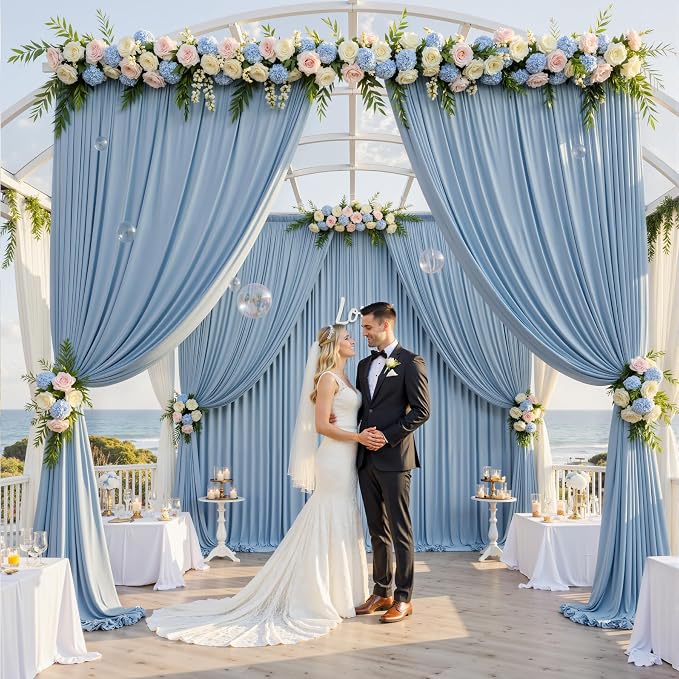 20x12 ft Dusty Blue Backdrop Curtains for Weddings, Birthdays and Photos | 4 Panels 5x12 ft, Wrinkle-Free Polyester Drapes, Washable, Ironable, 4 in Rod Pocket for Baby Showers Photography Background - Image 2