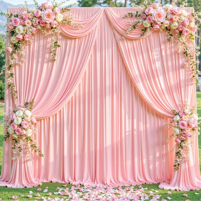 10 Panels Blush Pink Backdrop Curtains for Wedding Party Wrinkle Free Backdrops Curtain Drapes Fabric Decorations Photo Back Drop Cloth for Baby Shower Photography Stage Reception 50ft(W) x 12ft(H) - Image 3