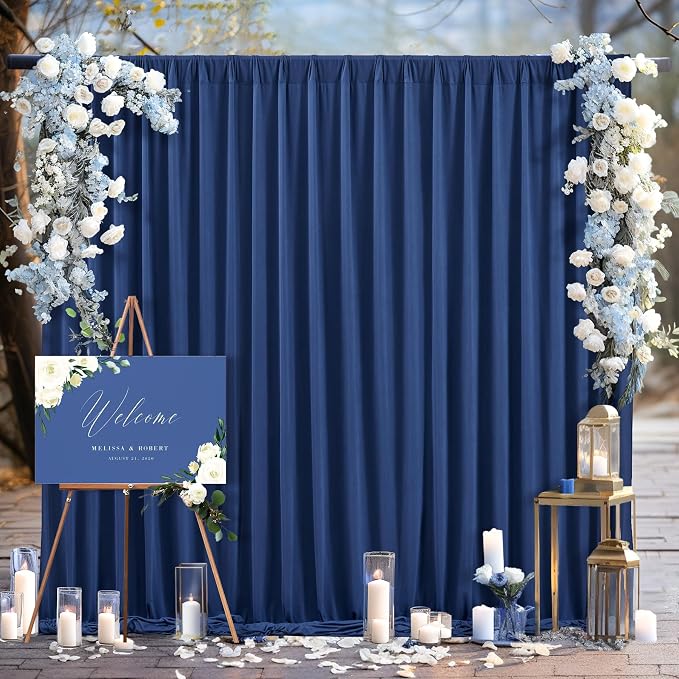 Navy Blue Backdrop Curtains-Wrinkle-Free Navy Blue Curtains Polyester Photography Drapes Wedding Background for Baby Shower Birthday Graduation Party Decorations - 8 X10FT - Image 2