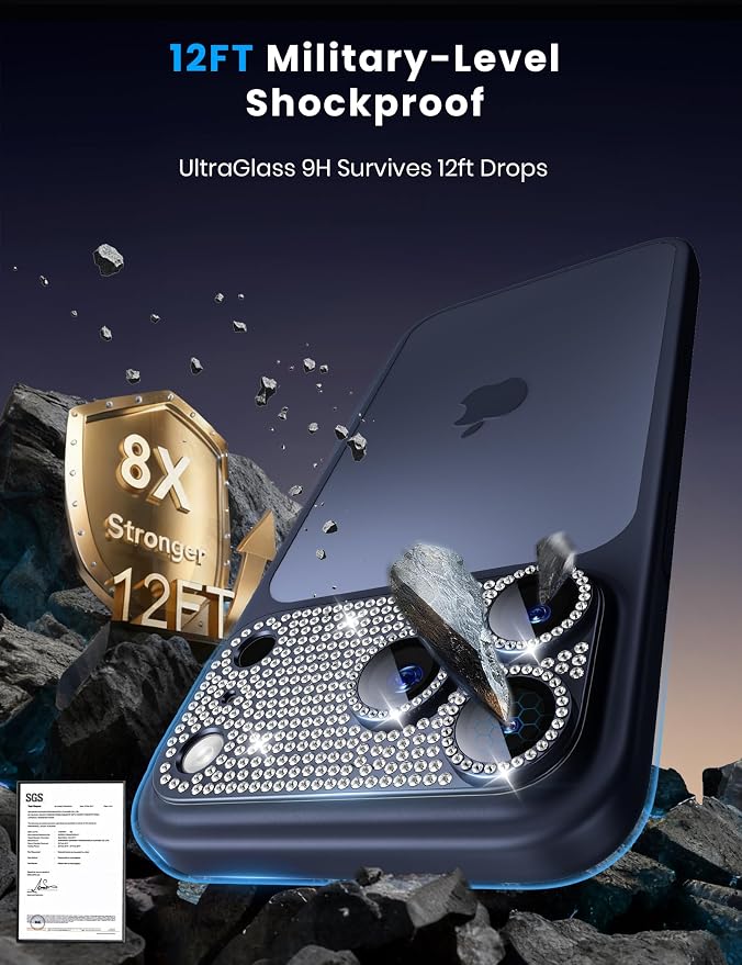 Hoerrye for iPhone 17 Pro Camera Lens Protector - Bling Diamond | Military Grade Protection, Keep Lens Original Design, 9H Tempered Glass Camera Cover Screen Protector - Image 5