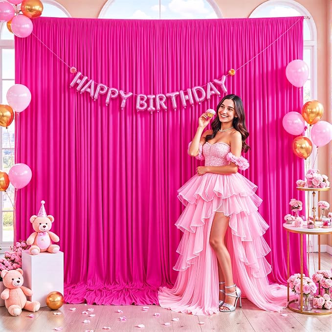 6 Panels Fuchsia Backdrop Curtain for Parties Birthday Party Wrinkle Free Hot Pink Photo Curtains Backdrop Drapes Fabric Decoration for Wedding 30ft(W) x 10ft(H) - Image 8