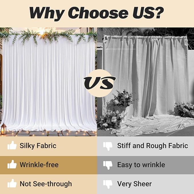 16ftx10ft Wrinkle Free White Backdrop Curtain - 10 Feet Photography Backdrop Drapes, Silky Polyester Back Drop Cloth for Wedding Baby Shower Balloon Arch Background - Image 7