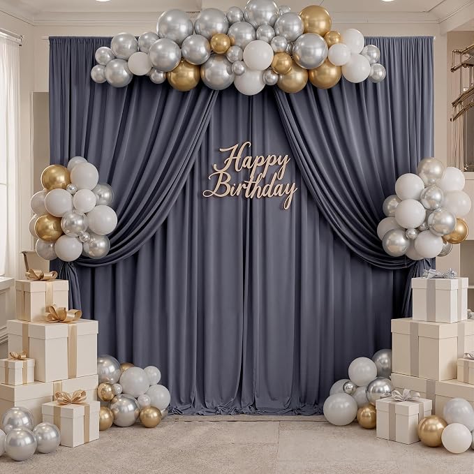 30ft x 10ft Wrinkle Free Charcoal Backdrop Curtains for Parties, 6 Panels Silky Polyester Photo Backdrop Drapes for Wedding Birthday Party Photography Background Backdrop Stand - Image 6