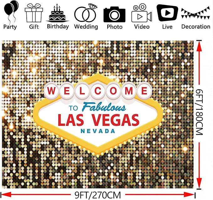9x6FT Fabulous Casino Photo Backdrops Welcome to Las Vegas Party Poker Movie Themed Photography Background Vintage Costume Dress-up Baby Shower Banner Birthday Prom Ceremony Supplies Props Vinyl - Image 7