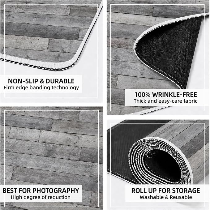 Kate Gray Plank Photography Floor Mat Rubber Photo Studio Floor Backdrop | Natural Timber Wooden Planks Non-Slip Floor Drop For Rustic Newborn, Kids, Portrait, Food, Crafts, Product Photography 5x4ft - Image 4