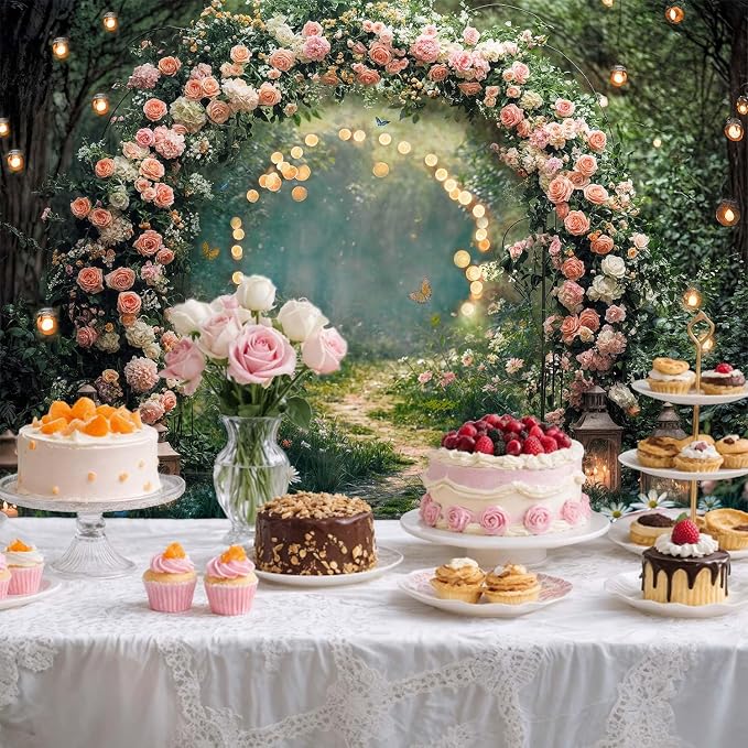 10x8ft Enchanted Forest Wedding Photography Backdrop Wonderland Roses Fairy Tale Backdrop Pink Flower Birthday Newborn Baby Shower Wedding Bridal Party Banner Photo Booth Props Anniversary Background - Image 5
