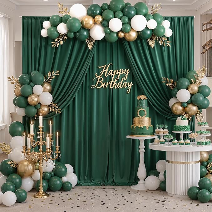 20ft x 10ft Wrinkle Free Hunter Green Backdrop Curtains for Parties, 4 Panels 5x10ft Polyester Green Photo Backdrop Drapes for Wedding Party Jungle Birthday Photography Background - Image 5