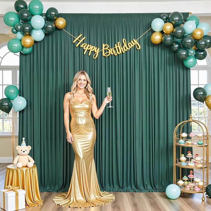 4 Panels Hunter Green Backdrop Curtain for Parties Wrinkle Free Dark Green Photo Curtains Backdrop Drapes Fabric Decoration for Baby Shower Birthday Party Photography 20ft(W) x 10ft(H) - Image 9