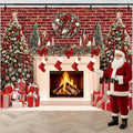 Peryiter Christmas Backdrop for Photography Xmas Tree Stocking Candy Gift Polyester Background Decoration Party Backdrop for Home Decoration Photo Studio Props(10x8 ft,Fireplace) by Peryiter