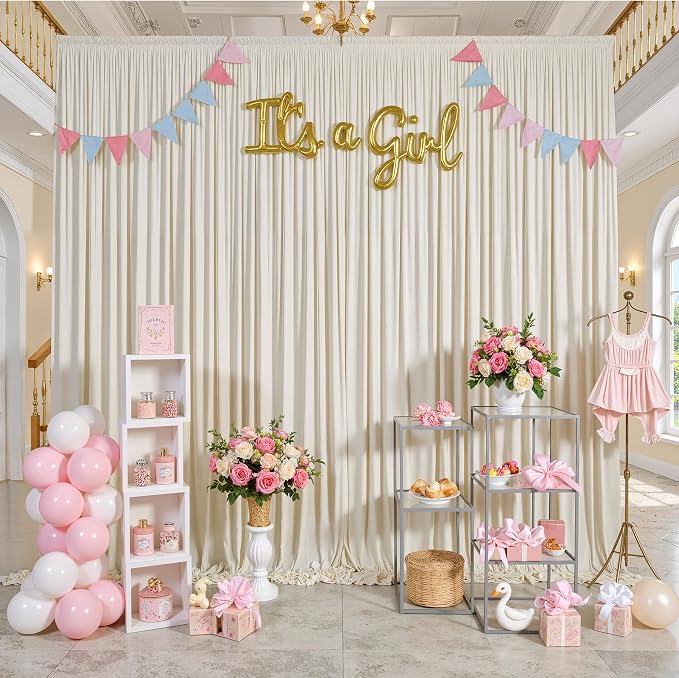 10 ft x 10 ft Wrinkle Free Beige Backdrop Curtain for Parties, 2 Panels 10ft Polyester Beige Photo Backdrop Drapes for Graduation Birthday Wedding Party Stage Curtains - Image 5