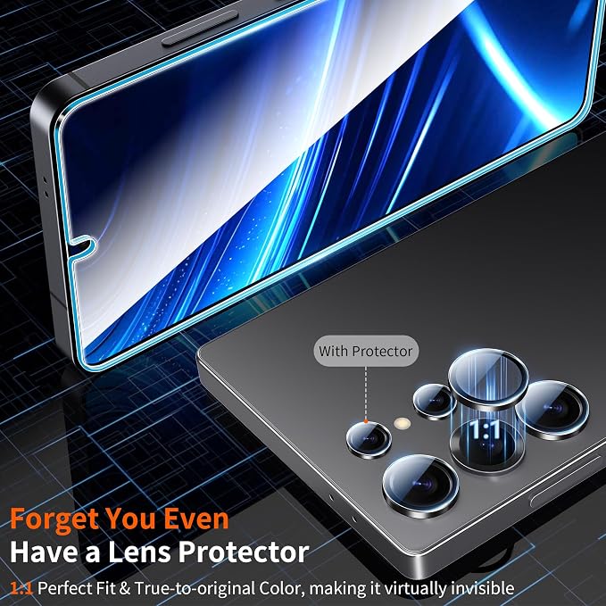 letosan 3 Pack for Samsung Galaxy S25 ultra Screen Protector Tempered Glass + 1 Set Camera Lens Protector, Military Grade Shatterproof, 9H+ Hardness, Auto Alignment Frame 6.9 Inch - Image 6