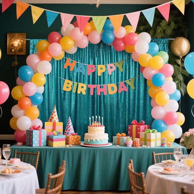 SquarePie 10x10ft Teal Sequin Backdrop, High Density Non-Transparent Glitter Curtain for Photography, Birthday, Wedding Party Decorations, Thick Solid Background with 4" Rod Pocket, 1 Panel - Image 4