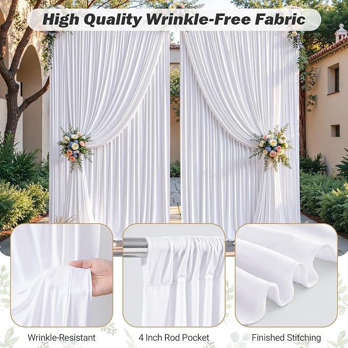 8ftx10ft Wrinkle Free White Backdrop Curtain - 10 Feet Photography Backdrop Drapes, Silky Polyester Back Drop Cloth for Wedding Baby Shower Balloon Arch Background - Image 5