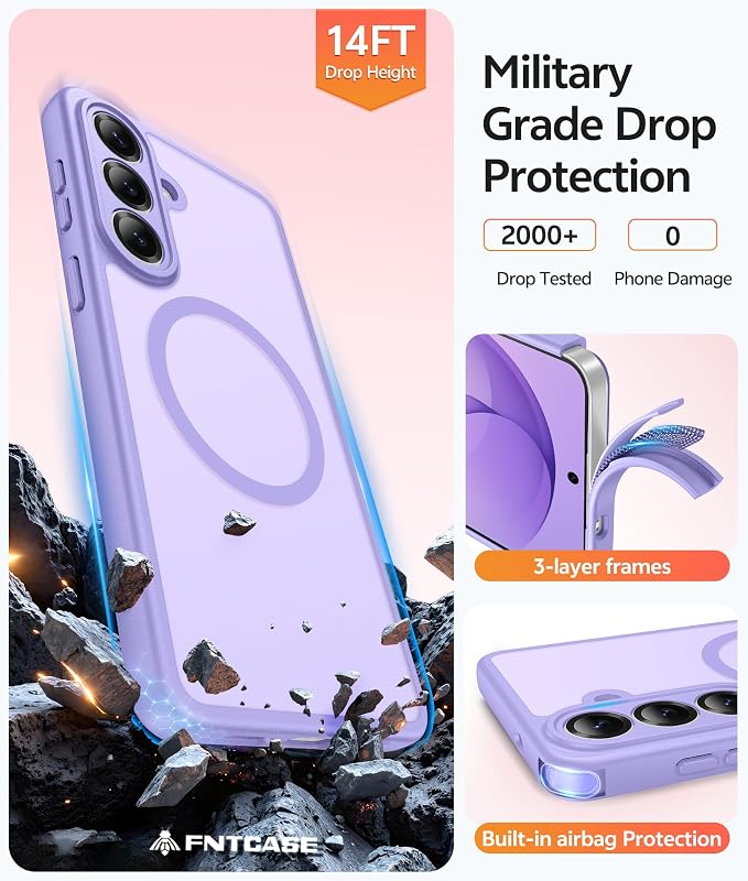 FNTCASE for Samsung Galaxy S26 Plus Case, Fit for Magsafe, Screen Protector | Full Camera Protection, Translucent Matte, 14FT Military Grade Drop Proof, Shockproof Protective Phone Cover, Light Purple - Image 5