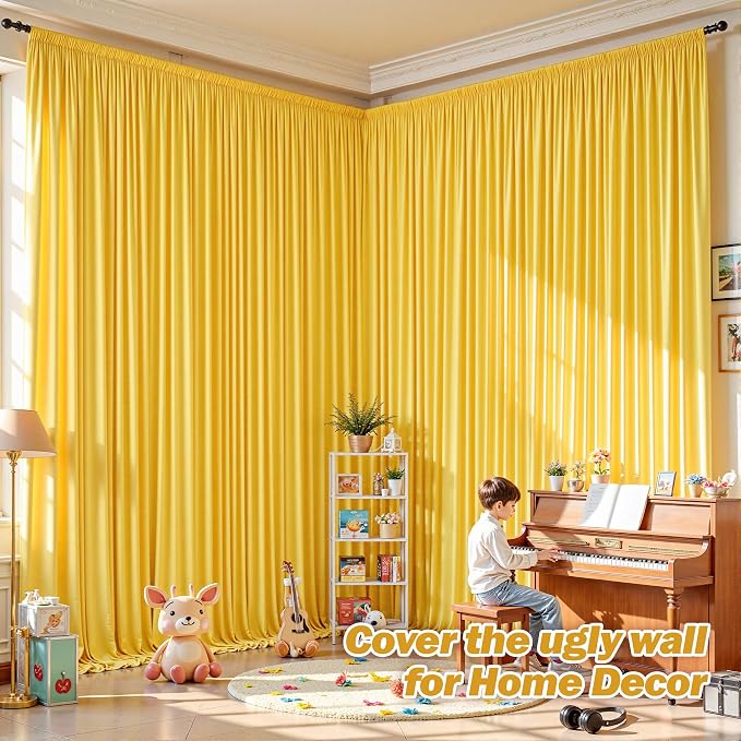 24ftx10ft Wrinkle Free Yellow Backdrop Curtain - 10 Feet Photography Backdrop Drapes, Silky Polyester Back Drop Cloth for Wedding Baby Shower Balloon Arch Background - Image 7