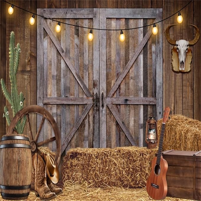 Western Cowboy Backdrop 7x5ft Western Party Decorations Wild West Saloon Rodeo Barn Photography Background Cowboy Theme Birthday Party Decor Banner Photoshoot Supplies by ChloropLastidFamilyProducts