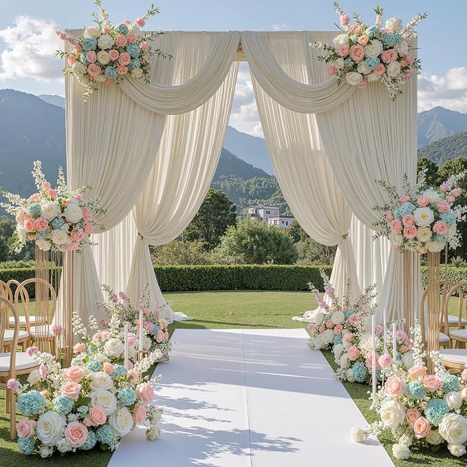 50 ft x 10 ft Wrinkle Free Beige Backdrop Curtain for Parties, 10 Panels 10ft Polyester Beige Photo Backdrop Drapes for Graduation Birthday Wedding Party Stage Curtains - Image 2