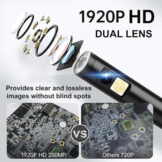 1920P HD Dual Lens Endoscope Camera Semi-Rigid Snake Cable IP67 Waterproof 8LED Lights Dimmable HD Industrial Pipeline Inspection Probe Compatible with Smartphones Endoscope Camera (3.5ft) - Image 2