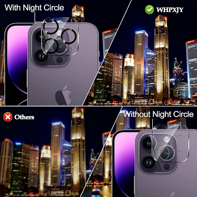 WHPXJY 3-Pack Camera Lens Protector Compatible for iPhone 14 Pro/14 Pro Max Tempered Glass, Ultra HD, Anti Scratch, Easy to Install, Case Friendly, with Night Circle - Image 3