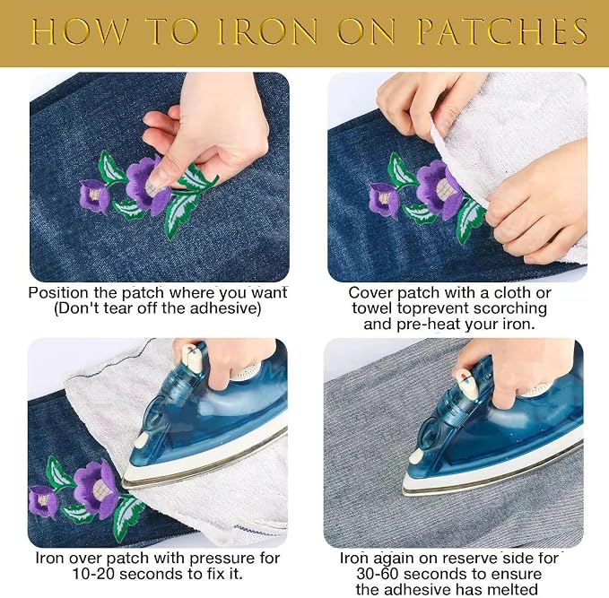 5 Pairs Floral Iron on Applique Flower with Green Vine Embroidered Patch for Collar Dress Accent Shoes Jeans Sewing Accessories Embellishment (Yellow) - Image 5