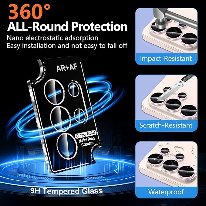 for Samsung Galaxy S26 Ultra Camera Lens Protector, Individual Metal Ring Tempered Glass Lens Cover, [Strong Adsorption] Scratch Resistant Ultra-Thin HD Clear Lens Cover, 1 Set-Pink Ring - Image 2