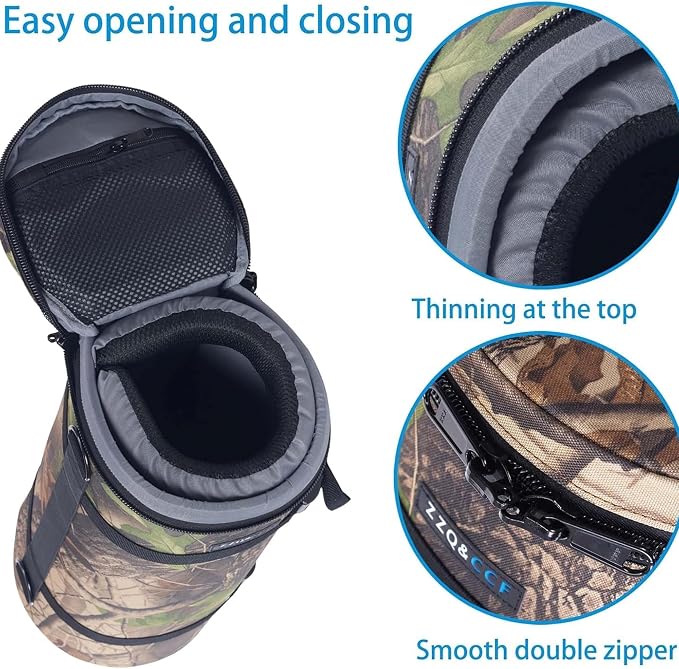 ZZQ&CCF Camera Lens Case Bag for Nikon Z 600 F/6.3 VR S/AF-S 500, for Sony FE 300 F/2.8 GM OSS/Sigma 150-600 etc.,Water Resistant Protective Camera Lens Pouch for Super Telephoto Zoom Lens #Black Camo - Image 3