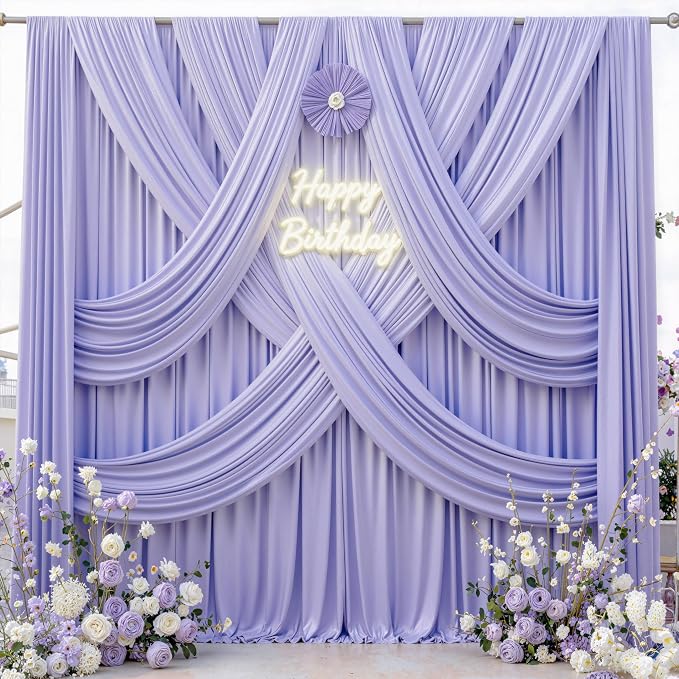 40 ft x 10 ft Wrinkle Free Lavender Backdrop Curtain for Parties, Polyester Light Purple Photo Backdrop Drapes 8 Panels 5x10ft for Baby Shower Photoshoot Wedding Birthday Party Photography Curtains - Image 3