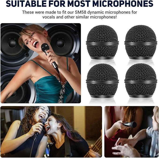 Facmogu 4PCS SM58 Mic Grill Replacement, Microphone Ball Head Mesh Grill | Black Brushed Nickel Replacement Microphone Grille Head | With Inner Foam | Compatible with SM58 SM58S SM58LC BETA58 BETA58A - Image 5