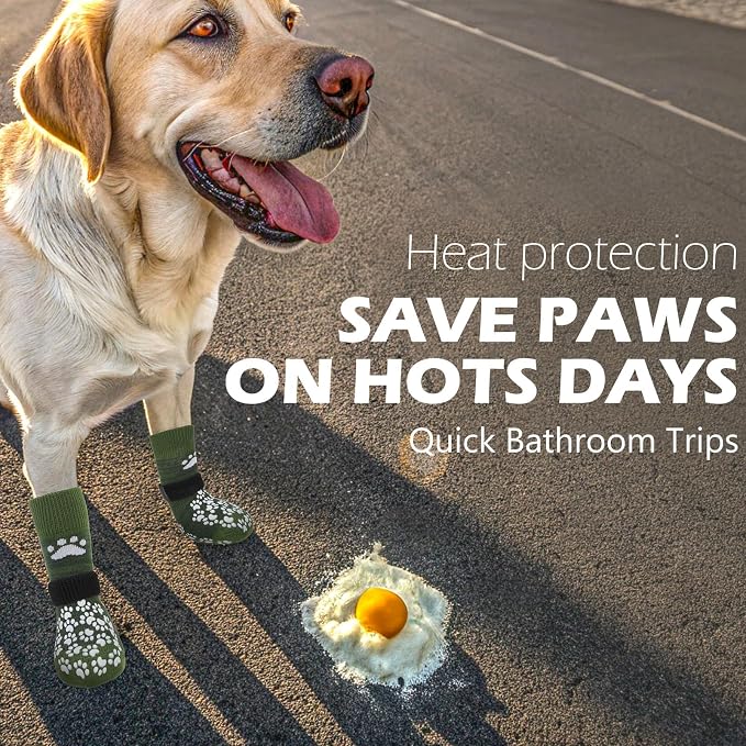 EXPAWLORER Anti Slip Dog Socks to Prevent Licking Paws, Shoes for Hot Pavement, Dog Booties for Small Medium Large Senior Dogs, Traction Control Boots & Paw Protectors for Hardwood Floors ArmyGreen - Image 3