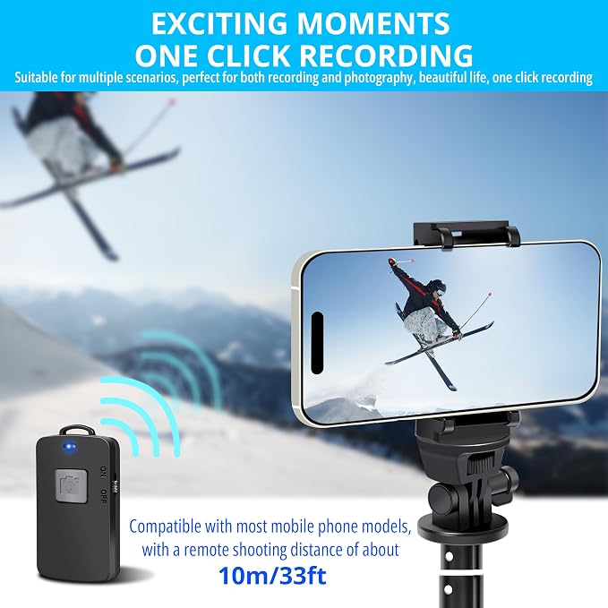 BZE 62 inches Extendable Selfie Stick Tripod with Wireless Remote & Phone Holder, Portable Aluminum Alloy 3 in 1 Stand for Group Photos, Vlogging & Travel Compatible with All Smartphones - Image 5