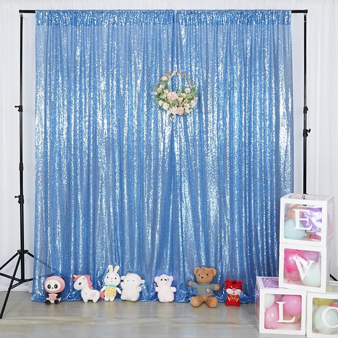 Poise3EHome Baby Blue Sequin Backdrop Curtain,8FT x 10FT Sequin Photography Backdrop Curtain for Party Decoration - Image 5