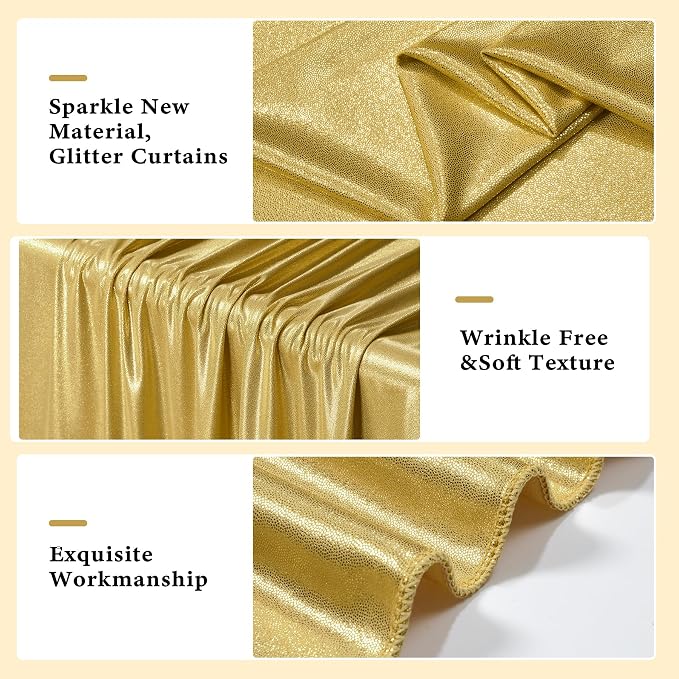 Outpain Thick 40 ft x 10 ft Gold Sequin Backdrop Curtain for Parties, Wrinkle Free Glitter Photo Backdrop Drapes 8 Panels 5x10ft Gold Back Drop Cloth for Wedding Christmas Photography Background - Image 2