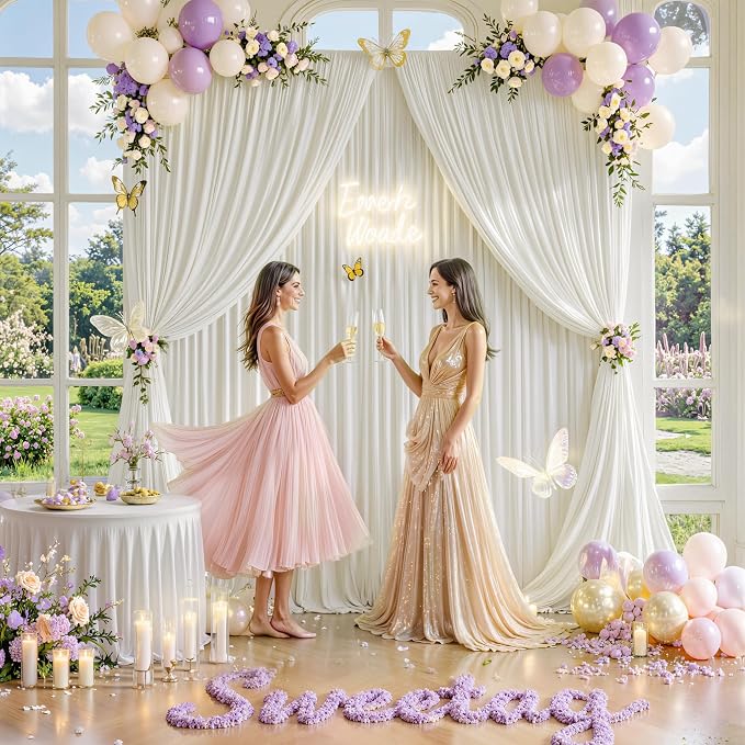 30 ft x 10 ft Wrinkle Free Ivory Backdrop Curtain for Wedding Parties, Polyester Ivory Photo Backdrop Drapes 6 Panels 5x10ft for Baby Shower Photoshoot Engagement Birthday Party Photography Background - Image 8