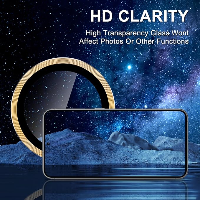 for Samsung Galaxy S25 Plus Camera Lens Protector, Individual Metal Ring Tempered Glass Lens Cover, [Strong Adsorption] Scratch Resistant Ultra-Thin HD Clear Lens Cover, 1 Set-Gold - Image 4