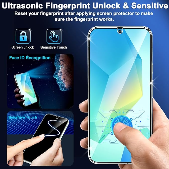 firtstnow 3 Pack for Samsung Galaxy A16 5G Screen Protector Tempered Glass + 3 Pack Camera Lens Protector, Military Grade Shatterproof, 9H Hardness, Fingerprint Unlock, Case Friendly 6.7 Inch - Image 7