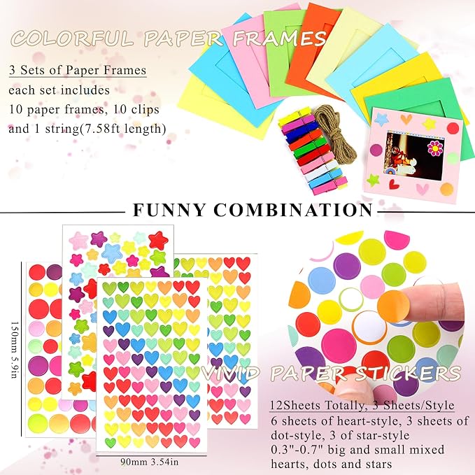 30pcs Paper Picture Frames for Instax Mini Film 2x3 Wall Hanging Kit | 2x3" Photos Wall Ornament Frames with Clips/String/DIY Stickers/Photo Protectors, for Fujifilm Mini/Polaroid/Kodak/Lomo/Kpop - Image 2