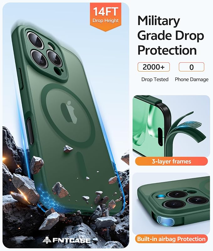FNTCASE for iPhone 16 Pro Case, Fit for Magsafe, with Screen Protector | Full Camera Protection, Translucent Matte, 14FT Military Grade Drop Proof, Shockproof Protective Phone Cover, Green - Image 5