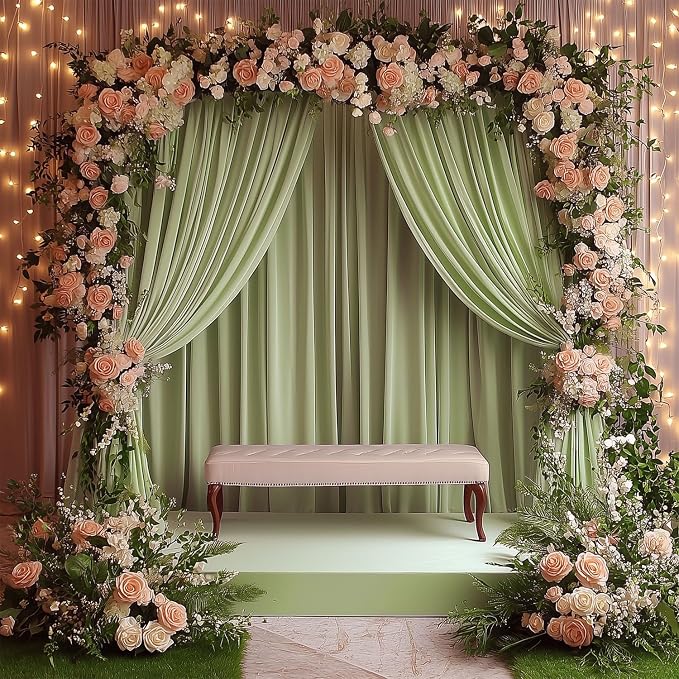 ESGOTBME 10x10ft Wrinkle Free Sage Green Backdrop Curtain for Parties Soft Fabric Drapes Wedding Curtain Backdrop for Birthday Party Decorations Background for Photography 5x10ft, 2 Panels - Image 9